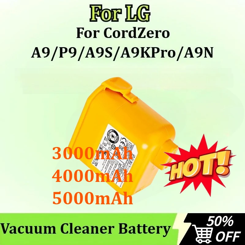 

3000-5000mAh Replacement Vacuum Cleaner Battery for LG CordZero A9/A9S/P9/A9KPro/A9N Vacuum with EAC63382201/04 Battery