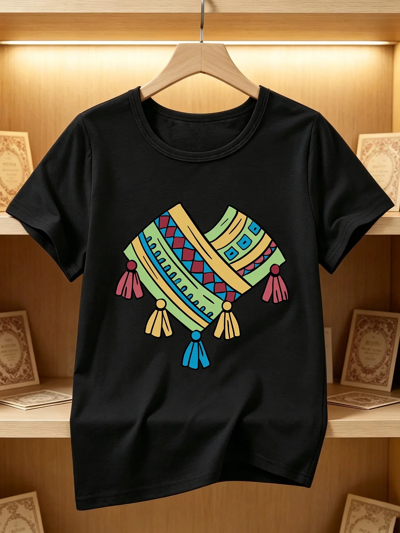 Boho Ethnic Tassel Heart Graphic Kids T Shirt Short Sleeve Color Cartoon Print Summer Leisure Tee Tops