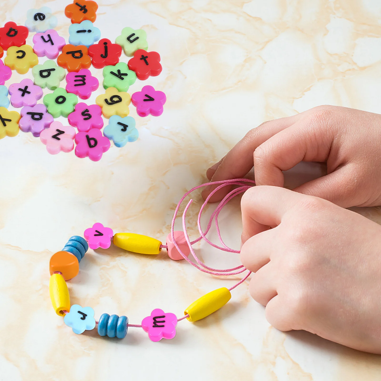 

200Pcs Flower Shape Acrylic Letter Beads Durable DIY Loose Beads for Jewelry Making Colorful Craft Accessories