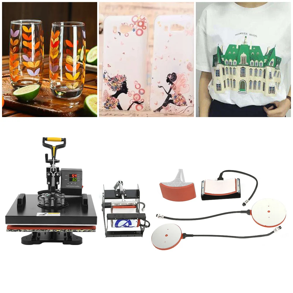 6 في 1 38*38 سنتيمتر آلة الصحافة الحرارة طابعة نقل الحرارة ل تي شيرت القدح لوحة 6 في 1 آلة الصحافة الحرارة آلة الصحافة الحرارة
