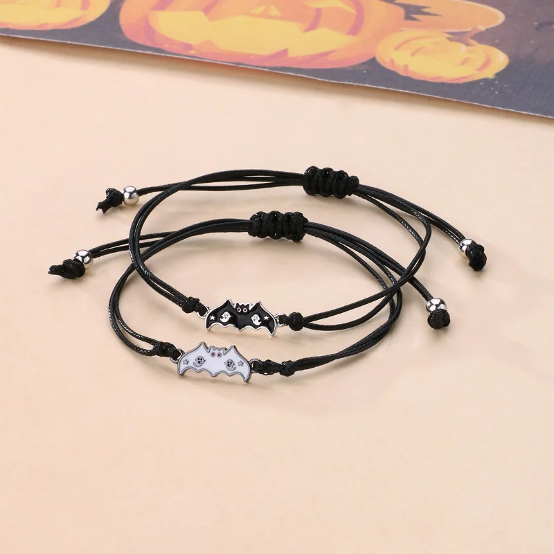 Lovecryst 2Pcs/set Best Friend Bracelet Fashion Jewelry Handmade Halloween Bat Charm Bracelets for Children Gifts