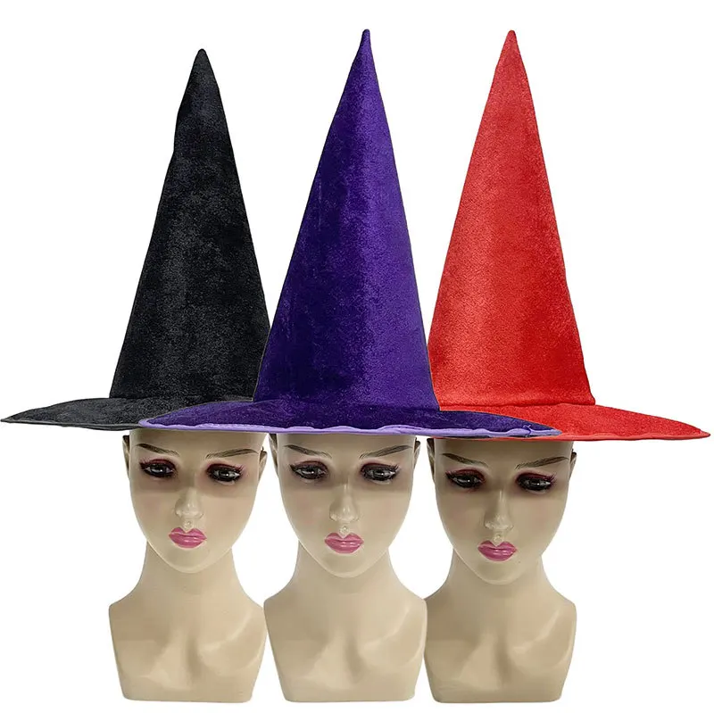 Hexenhut Halloween Farbiger Flanell Hexenhut Dunkler Hexenhut Zauberer Halloween Hexenhaarschmuck für Familienfestparty – Detail 3