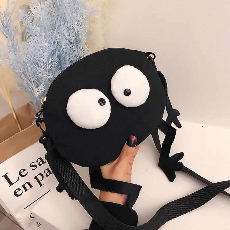 Creative Fashion Simplicity Trendy Leisure Shoulder Bag Personality Net Red Ins Big Eyes Small Black Ball Canvas Crossbody Bag