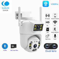 4MP Dual Lens IP Camera Dual Screen WiFi Surveillance Cameras Wireless Outdoor Color Night Vision V380 Pro CCTV Camara