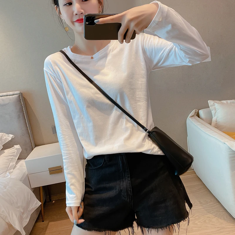 

Cotton O-neck Full Sleeve T Shirt Basics Women Clothing Cozy Classic Loose Women Clothes Ropa De Mujer Casual T-shirts for Women