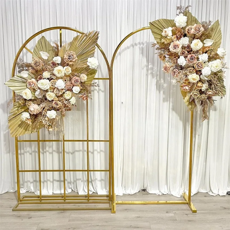 XJY  Luxury golden backdrop stand for wedding decoration flower and balloon display rack Stainless Steel Arched Backdrop stand