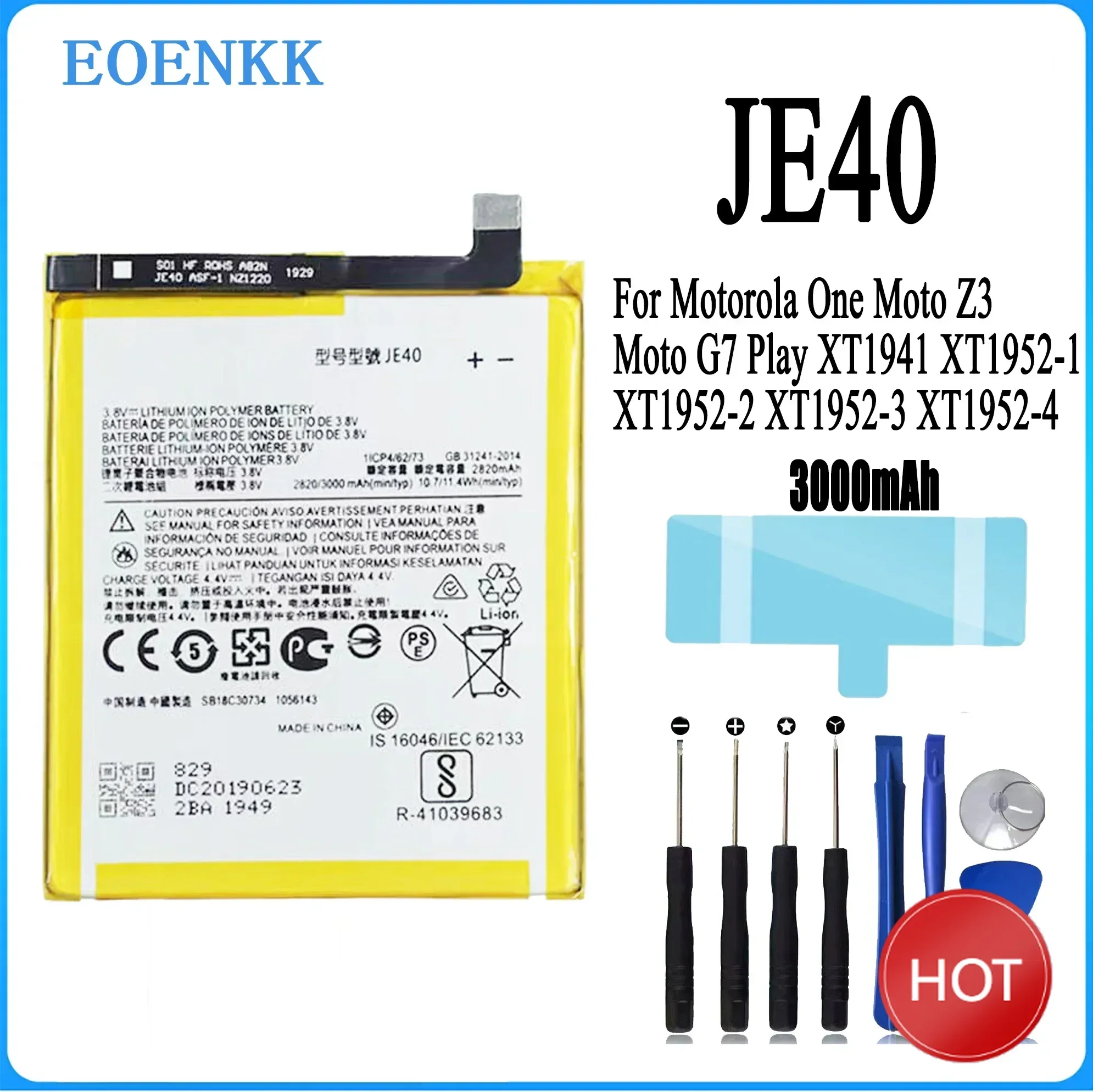 

JE40 Battery JE40 For Motorola One Moto Z3 Moto G7 Play XT1941 XT1952-1 XT1952-2 XT Original Capacity Mobile Phone Bat