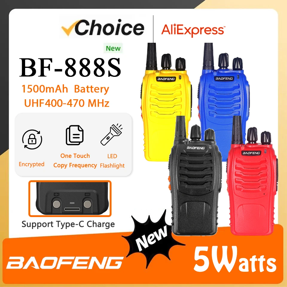 Baofeng BF-888S C타입 워키토키, 고출력 햄 라디오 USB-C 충전 잭, 장거리 라디오, 5W, UHF 400-470MHz, BF888