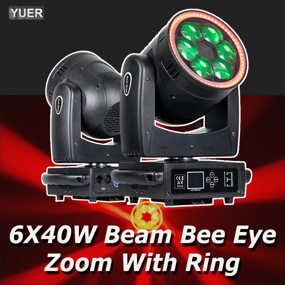 6x40W LED Bee Eye Led Beam Moving Head Wash Zoom Light Stage Lights With LED Strip Dj Stage Light Effect Light Disco Wedding Bar