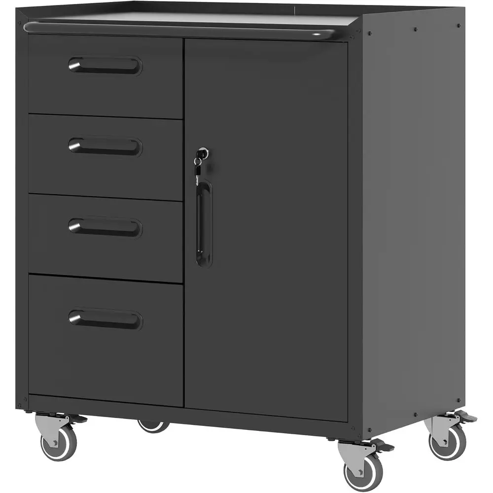 

Black Rolling Metal Garage Storage Cabinet with 1 Door and 4 Drawers, Assembly Required