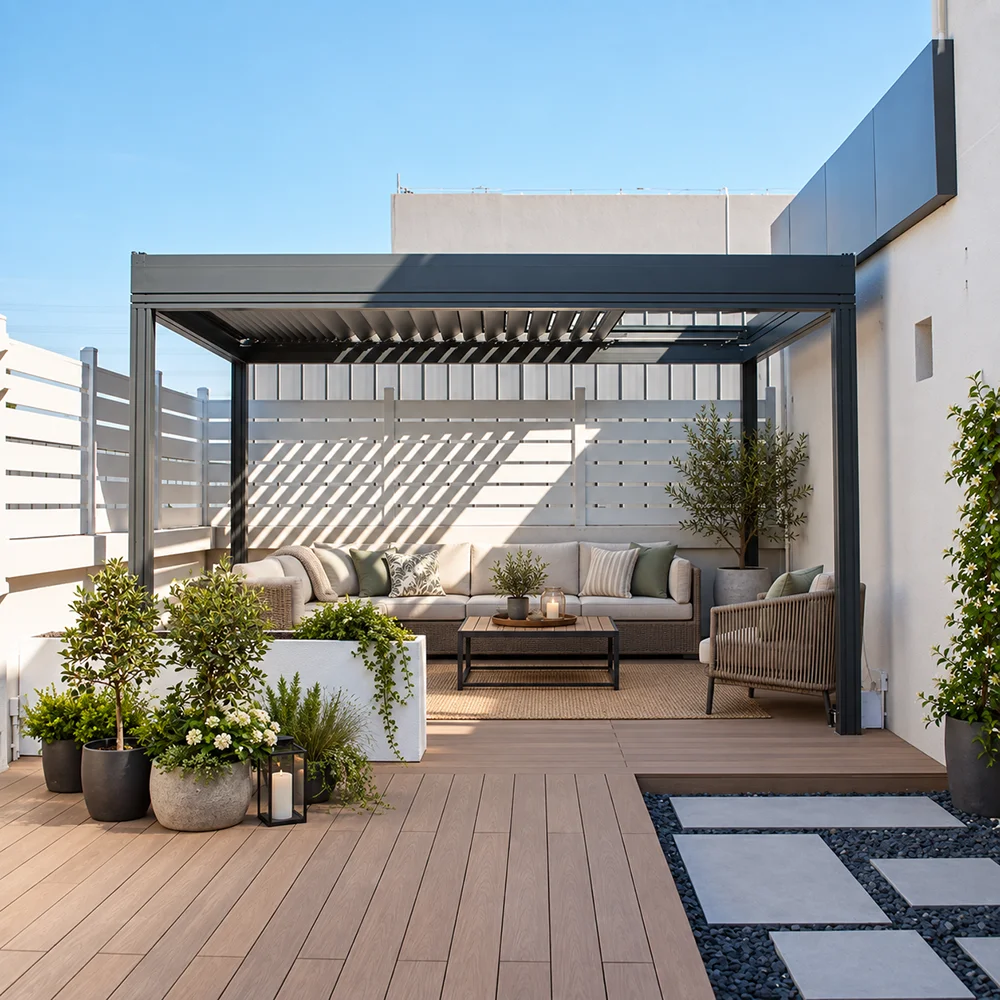 Outdoor Aluminum Pergola Gazebo Pavilion Garden Patio Hardtop Canopy With Louvered Roof Sun Shade Resting Shelter