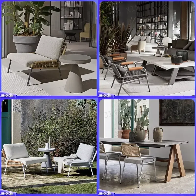 custom for Nordic Outdoor Rattan Chair and Small Coffee Table Set Patio Garden Balcony Leisure Furniture Single Seat Creative
