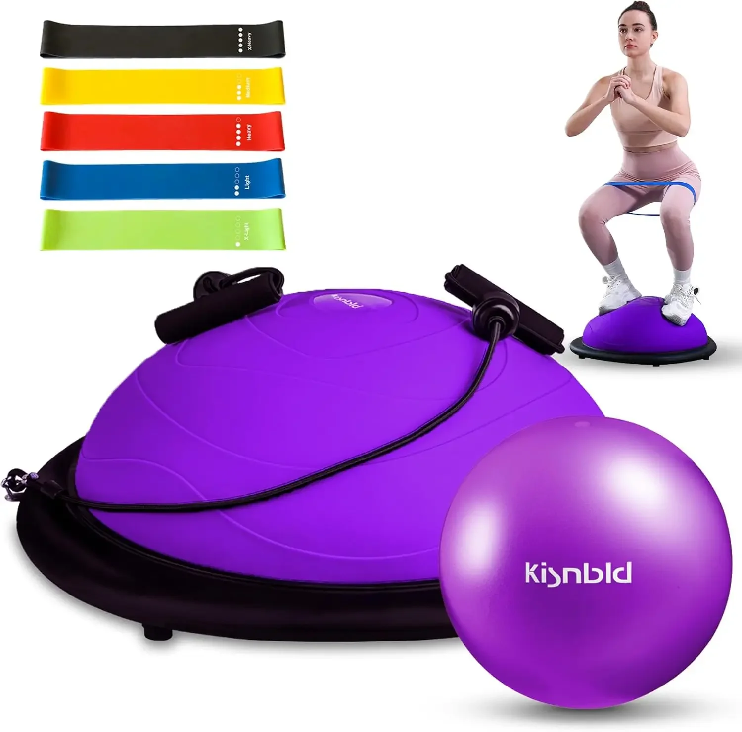 Entrenador de bola de medio equilibrio, entrenador de equilibrio de bola de medio ejercicio inflable con pelota de Pilates y bandas de resistencia, medio yog antideslizante