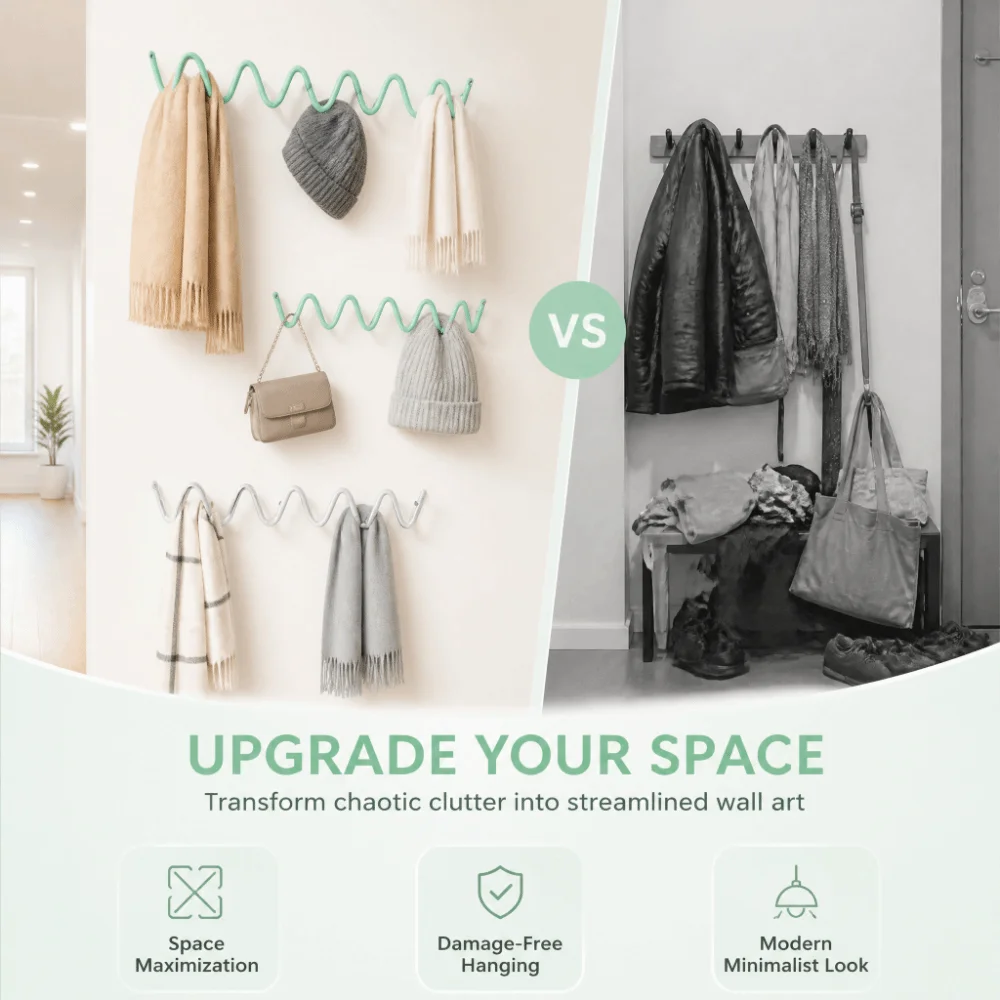 Durable 3/4/5 Hooks Metal Wall Hook Minimalist Waterproof Sundries Storage Holder Wall Mounted Creative Key Hook Rack Entryway