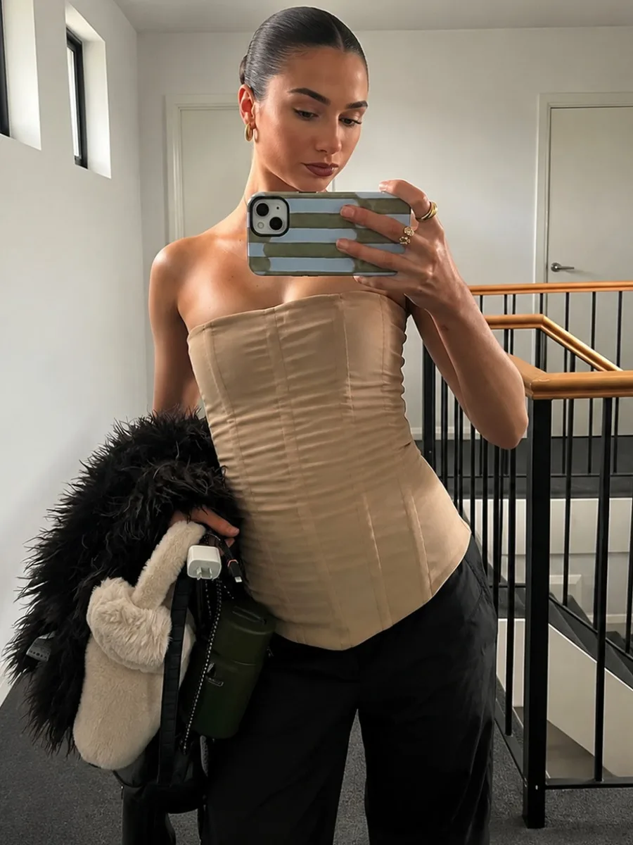 Trendix Mesh Patchwork Backless Tank Top Women Summer Solid Slim Off Shoulder Vest Street Casual Sexy Y2K Vacation Party Tops