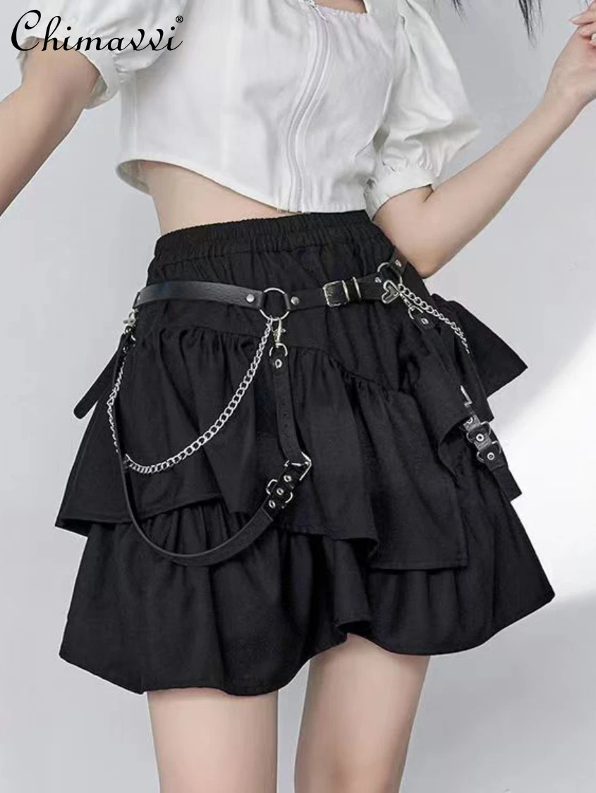 

Japanese Street Hot Girl Girl High Waist Irregular Tiered Skirt Fashion Puffy Black Harajuku Style Students Skirts Women Spring