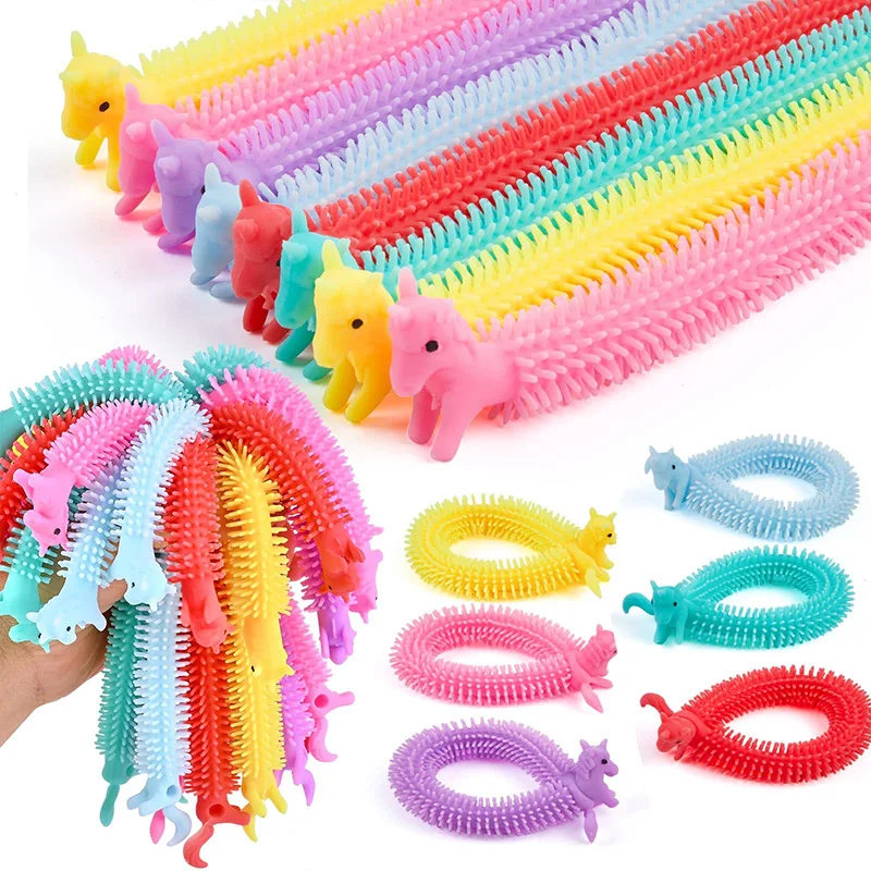 6PCS Grappige Eenhoorn Pull Worm Noodle Fidget Speelgoed Stretch String TPR Touw Anti Stress Speelgoed String Stress Autisme Vent speelgoed