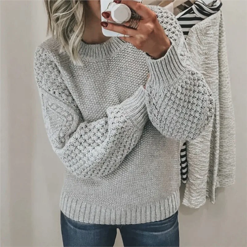 

New Ropas De Mujeres Winter Warm Solid Color Pullover Women Round Neck Knitted Versatile Sweater Sueter Feminino Klamotten Damen