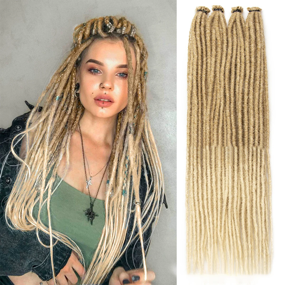 10 root/pack Synthetic 24 Inch Ombre Honey Blonde Pre Stretched Dreadlock Braiding Hair Crochet Dreads Hair Extensions for Women