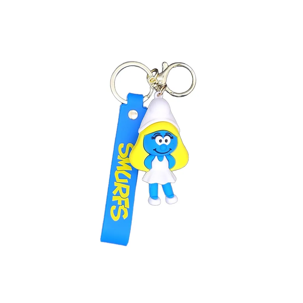 Creative Cute Q Version Cartoon Figure The Smurfs Car Key Chain Small Gift Bag Hanging Ornament Mini Smurfs Small Accessories