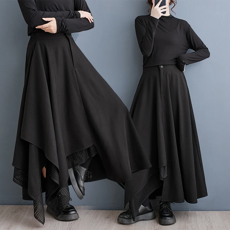 

k Knight Asymmetrical A-Line Skirt High Waist Cotton Polyester Blend Commute Sle Midi Skirt Slimming Effect