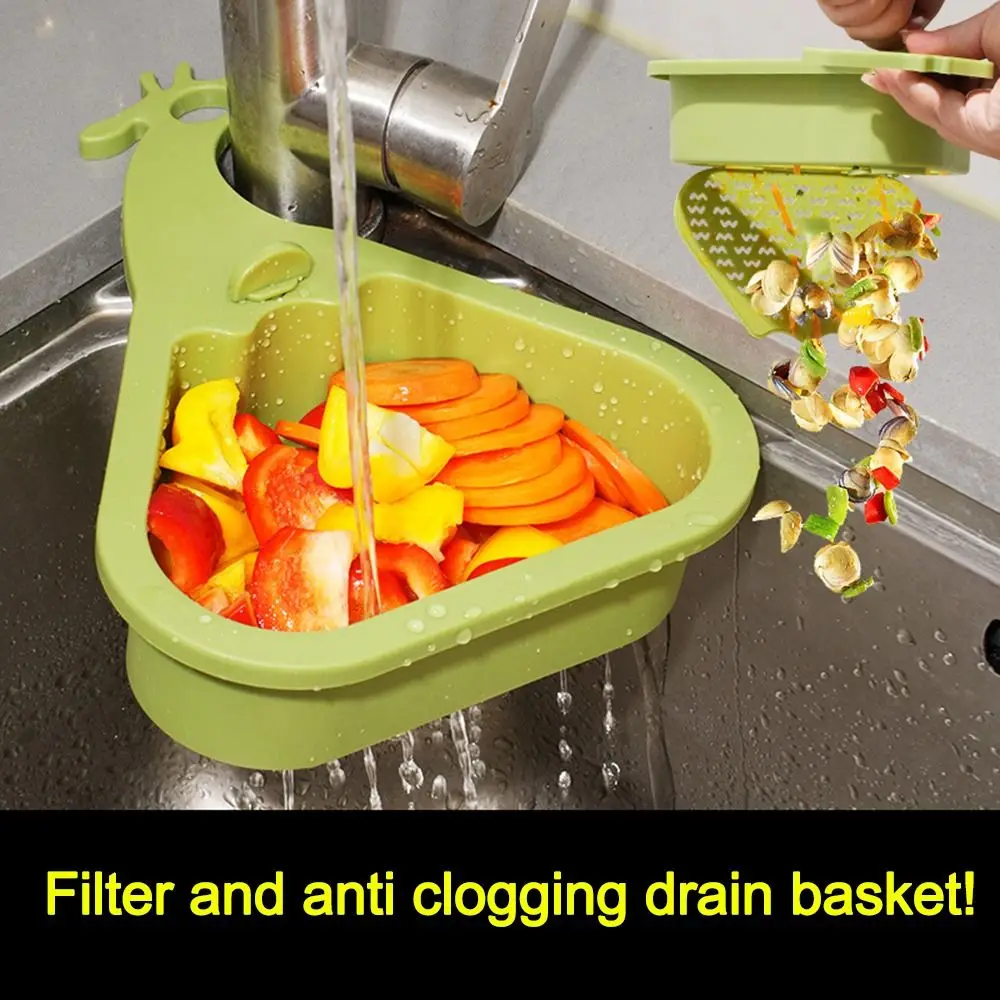 

Triangular Sink Drain Basket Giraffe with Drain Hole Food Residue Separator One-touch Opening and Closing Anti-leak