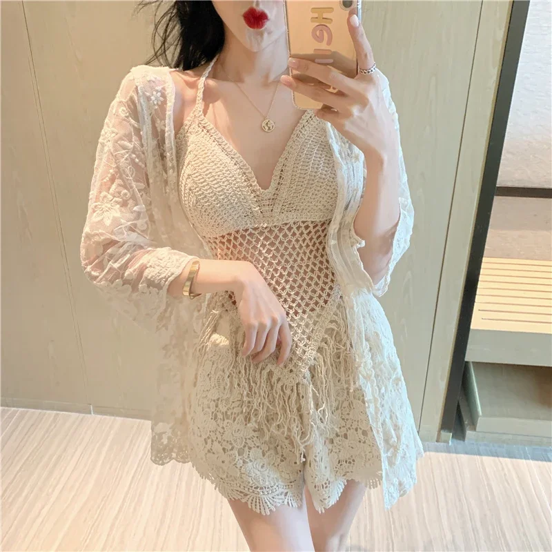 

summer women beach 3pcs sets lady sexy women lace sets femme sexy holiday beach clothes