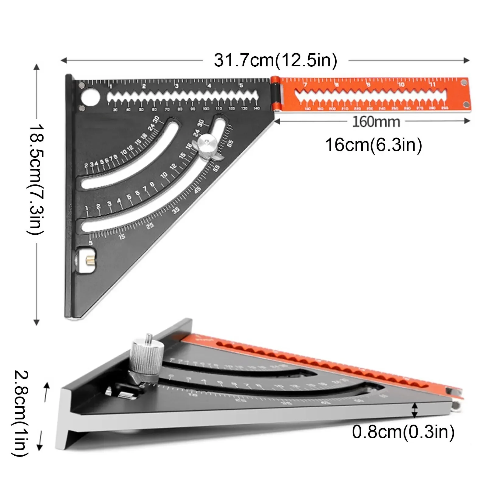 Folding Triangle Squares Ruler Positioning Angle Woodworking Tool Aluminum Alloy 2-in-1 Extendable Layout With Base Goniometer