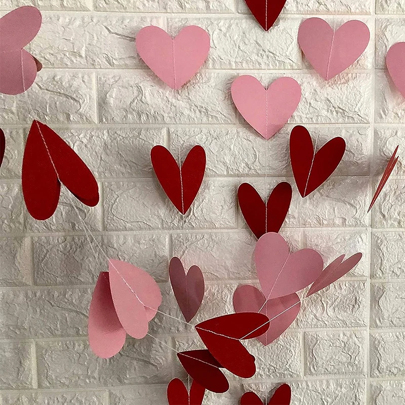 Paper Red Heart Hanging Decoration Love Heart Banner Streamer Valentine's Day Wedding Bridal Shower Party Decoration Supplies