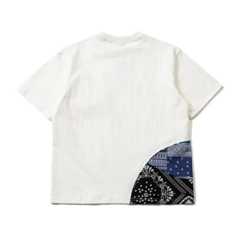 High Street Pockets Patchwork T-shirt Casual Paisley Graphic T Shirts Y2k Streetwear Crop Top Versatile Tees Men's Clothing