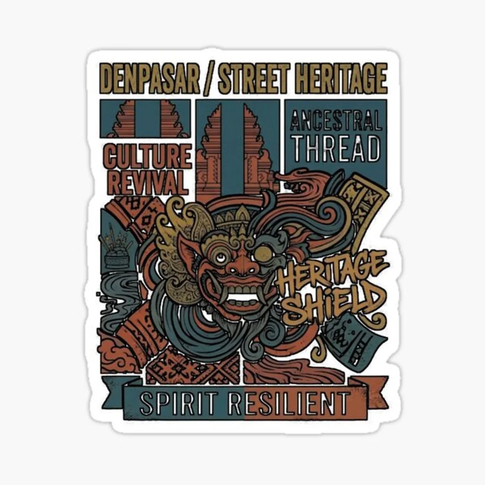 Denpasar Street Heritage Spirit Resilient Balinese Culture Sticker for Laptop Decor Bedroom Car Cute Cartoon Art Fashionable Pub