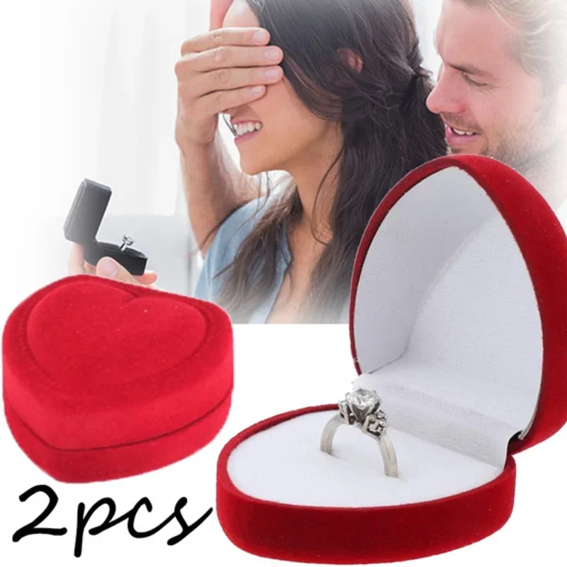 24pcs Red Velvet Heart Ring Box Jewelry Display Case Holder Gift Boxes Wedding Romantic Organizer Engagement Ring Case Wholesale - view 3