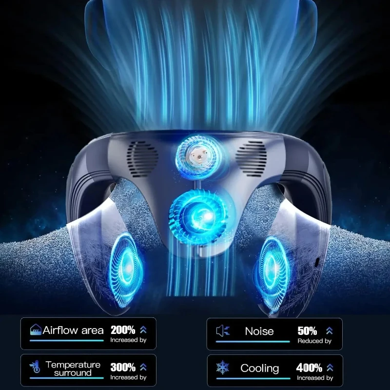 Neck Fan Portable Air Conditioner Fan Rechargeable Semiconductor Cooling Bladeless Fan Outdoor Wearable Cooler Digital Display