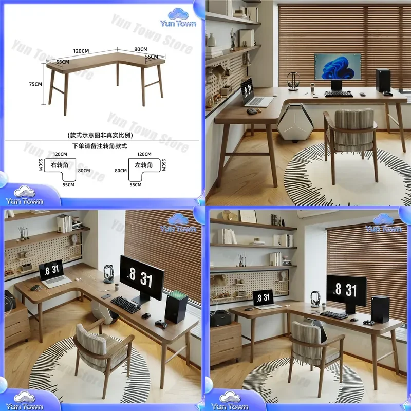 L-shaped Corner Desk for Medieval Walnut Solid Wood Computer Desk for Home Office Double Workstation Window Corner Desk for