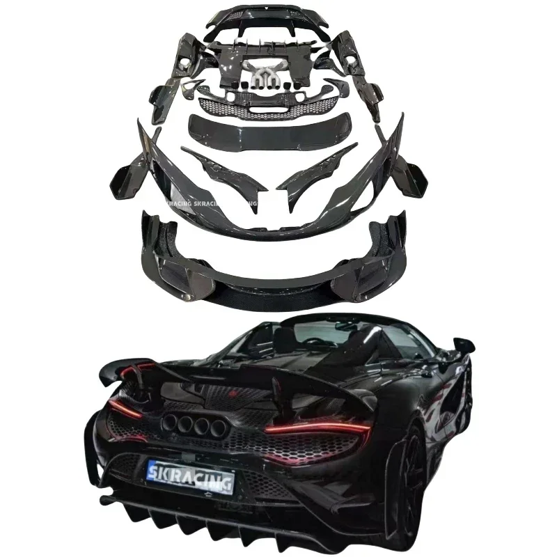 Wet Carbon Body Kits For Mclaren 720S pgradation 765LT Front Lip Bumper Fender Side Skirt Set Rear Bumper Spoiler Wing exhaust