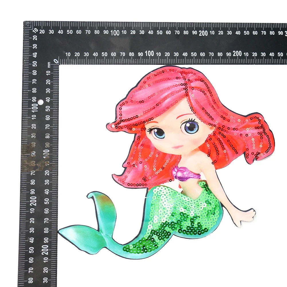 Cartoon Mermaid Embroidery Applique Sequin Clothing Crafts Large Patches DIY Garment Sewing Supplies Kids Princess Skirt Finishe