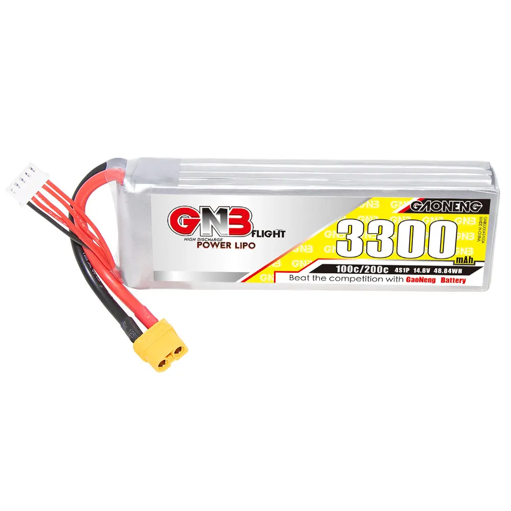 

GAONENG GNB 3300mAh 4S 14.8V 100C LiPo Battery XT60 Plug for 1/10 Scale RC Car Boat 7 Inch FPV Racing Drone