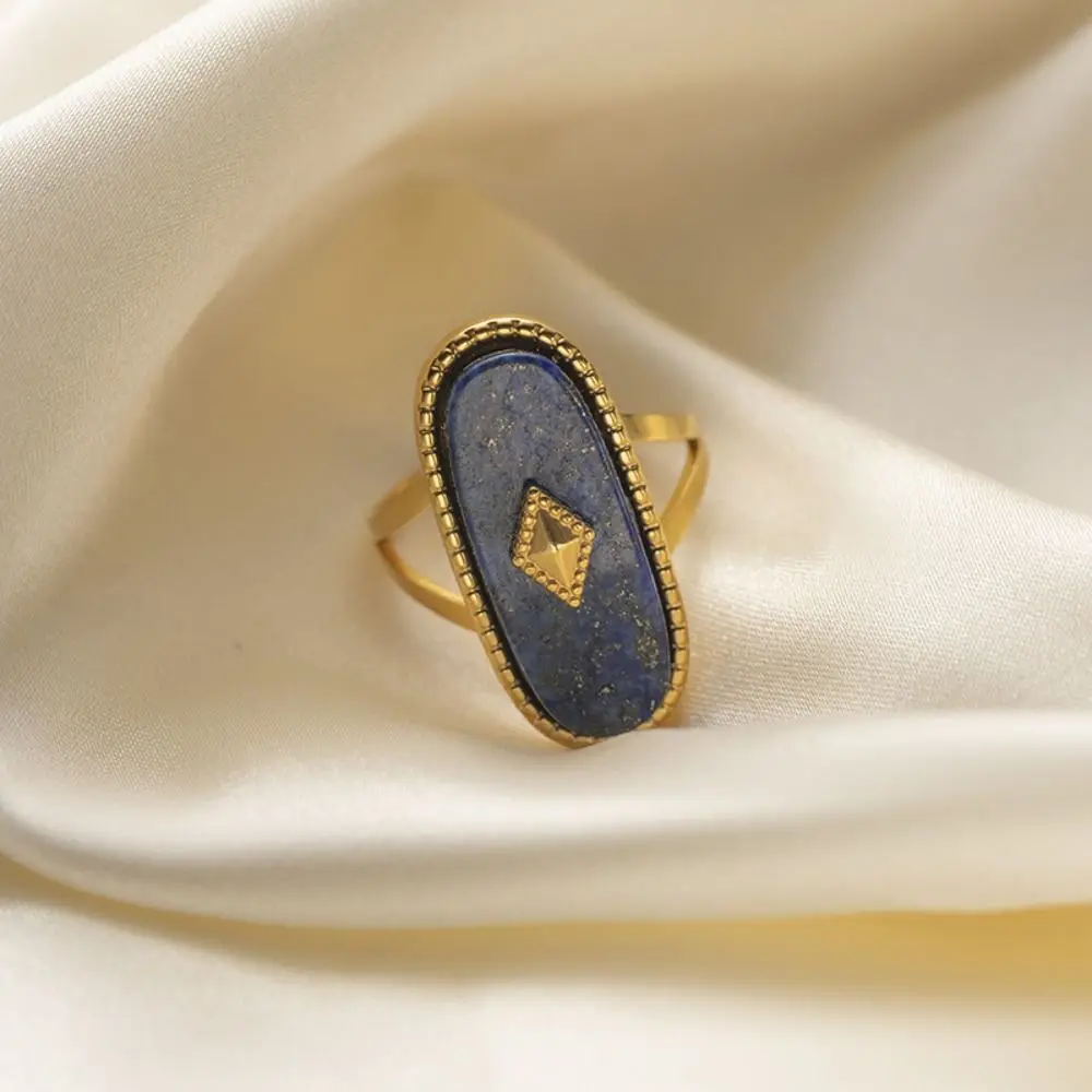 

INS Exquisite Vintage Open Rings Shell Stainless Steel Oval Stone Rings Women Jewelry Simple Exaggerated Finger Ring Party