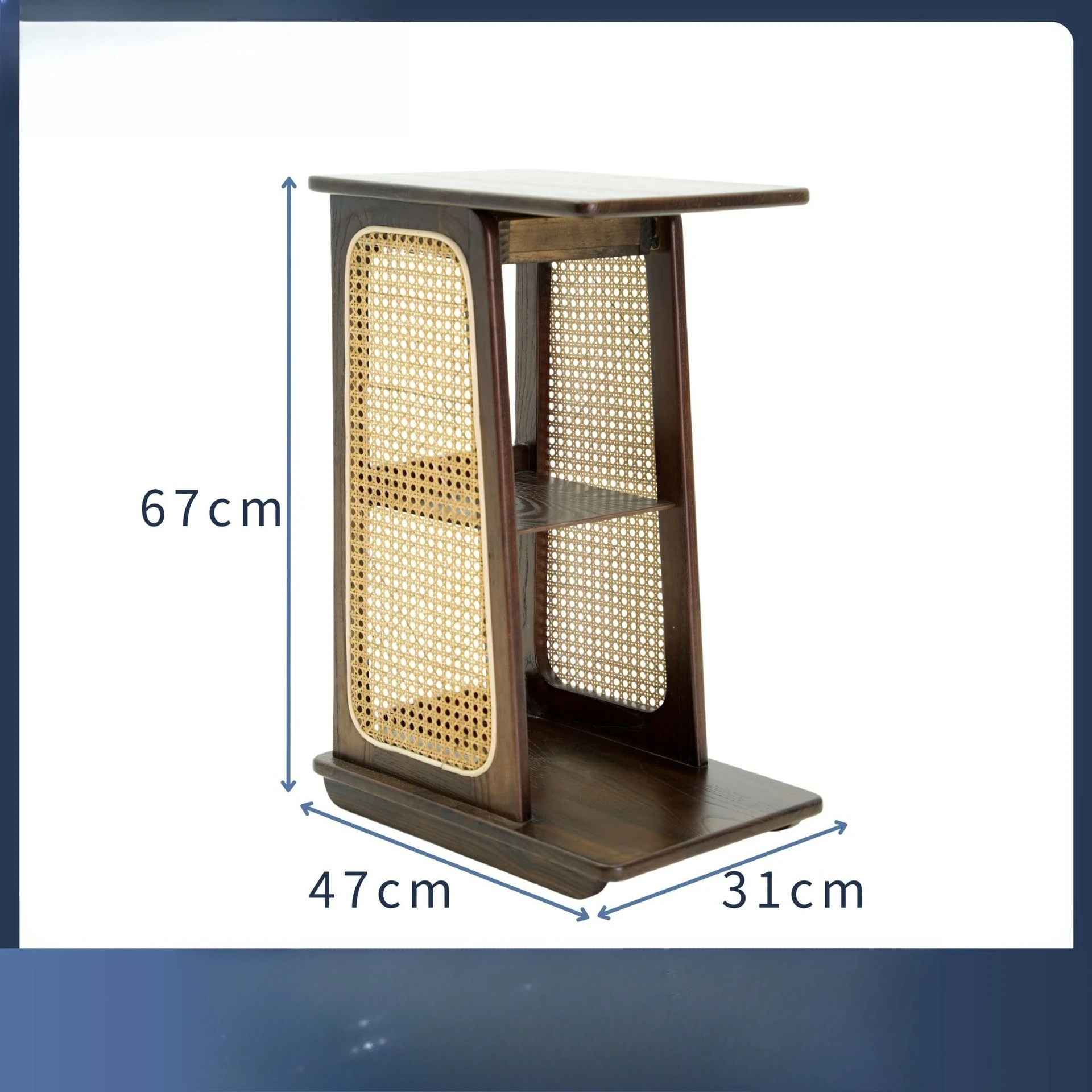 

Coffee table sofa bedside table new Chinese retro mobile solid wood woven bedside rack multi-functional movable