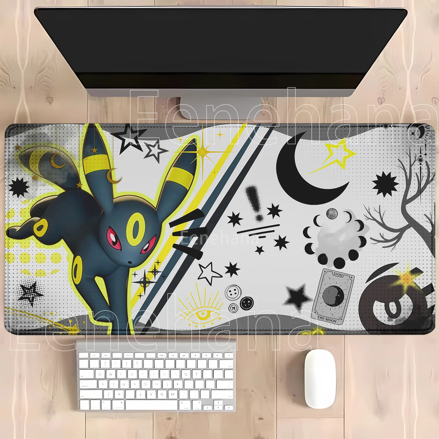 Anime Eevee Pokemon Gaming-Mauspad Kawaii XXL PC-Tastatur-Overlock-Teppich Bürozubehör Gummi HD-Druck Overlock-Schreibtischunterlage – Detail 8