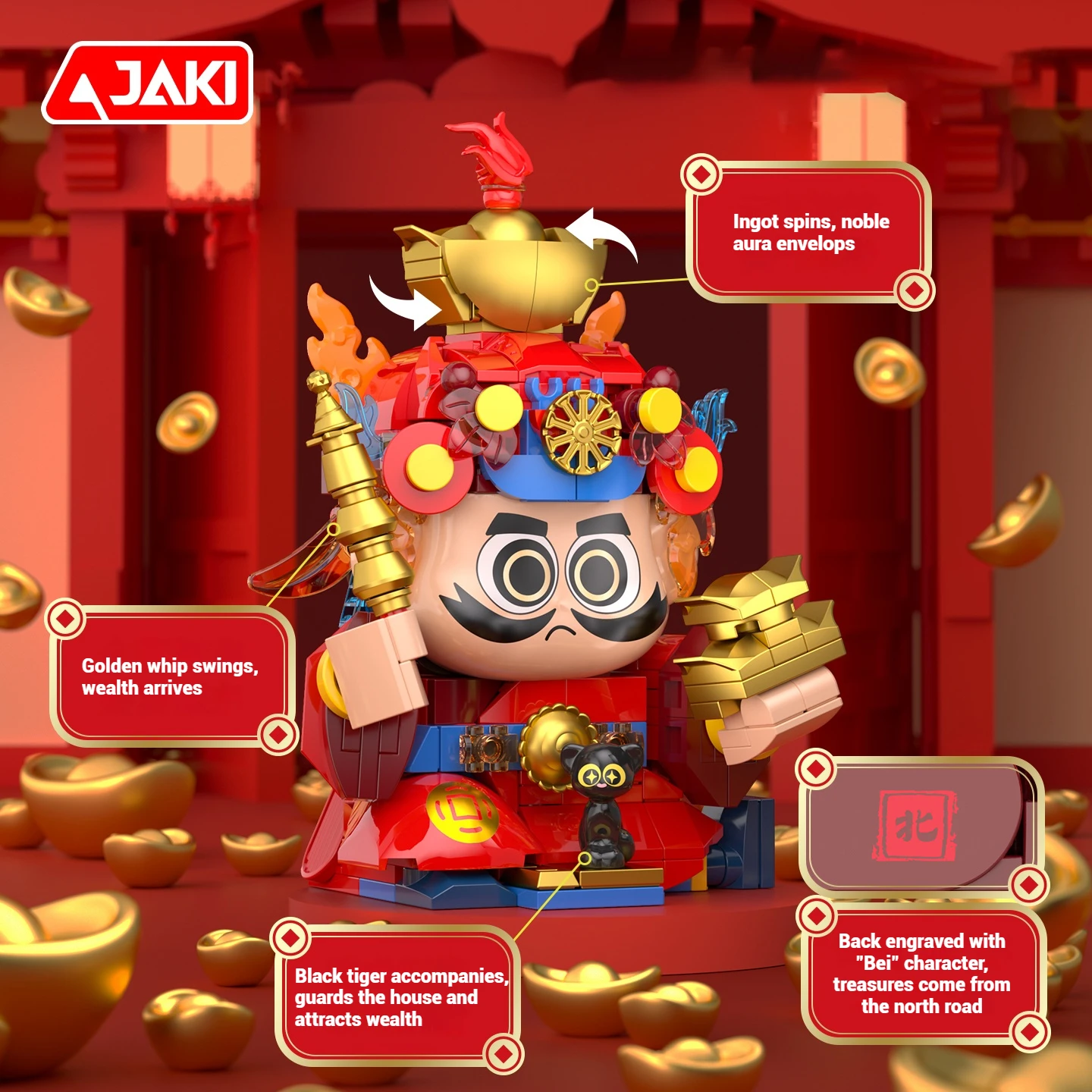 Five Gods of Wealth Chinese Style Building Blocks Desktop Creative Toy Ornament Model Assembly Toy Educational Toy Birthday Gift