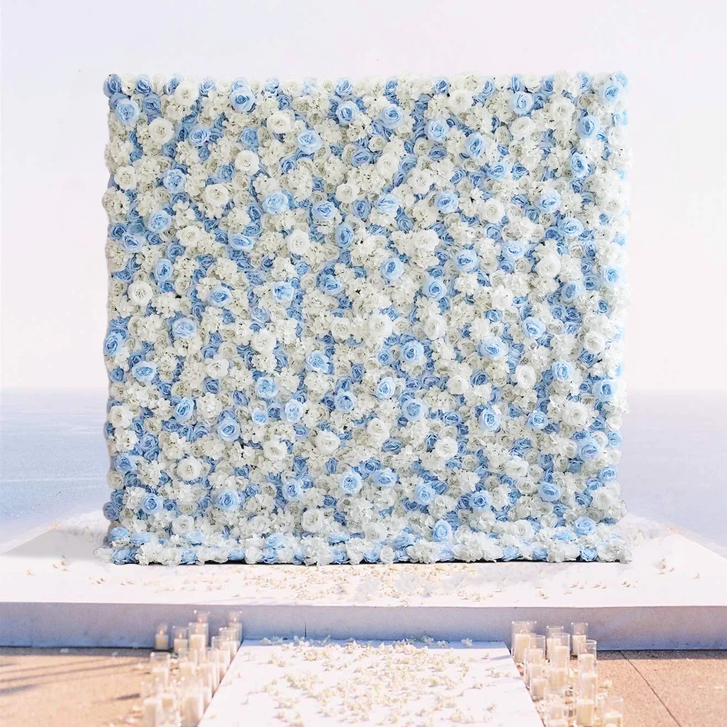 

3D Blue rose rice white hydrangea artificial plant flower wall wedding background decoration party event layout Wedding Decora
