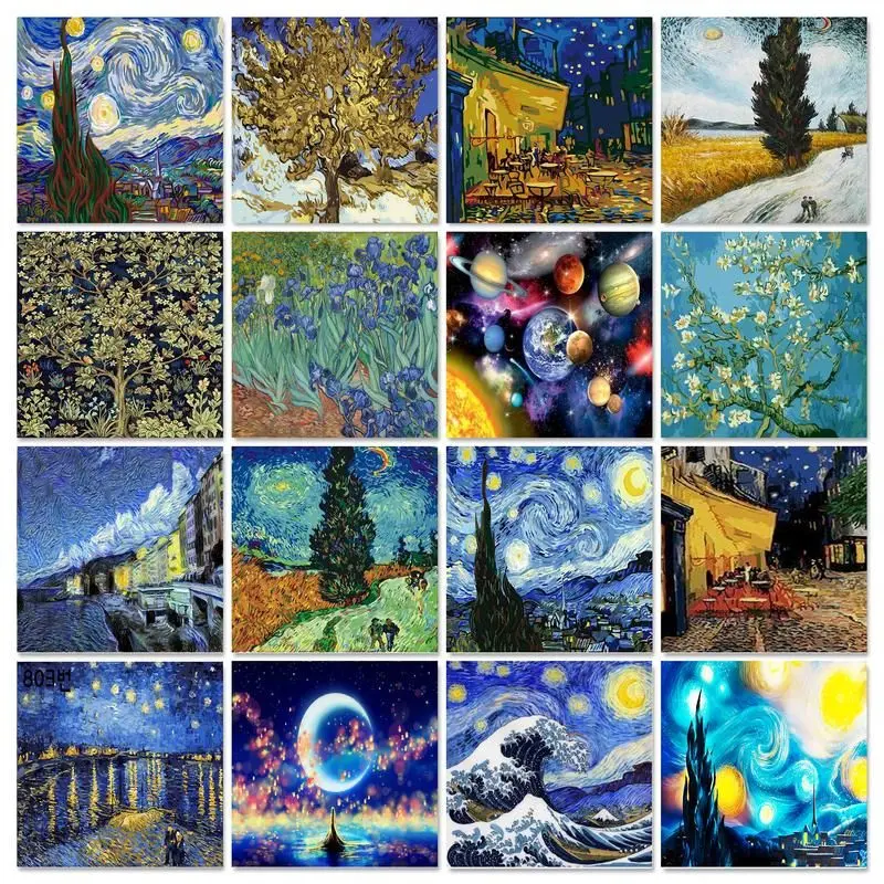 

GATYZTORY DIY Painting By Numbers Van Gogh Starry Sky Picture By Numbers Landscape Acrylic Paint Wall Art For Home Decor Art