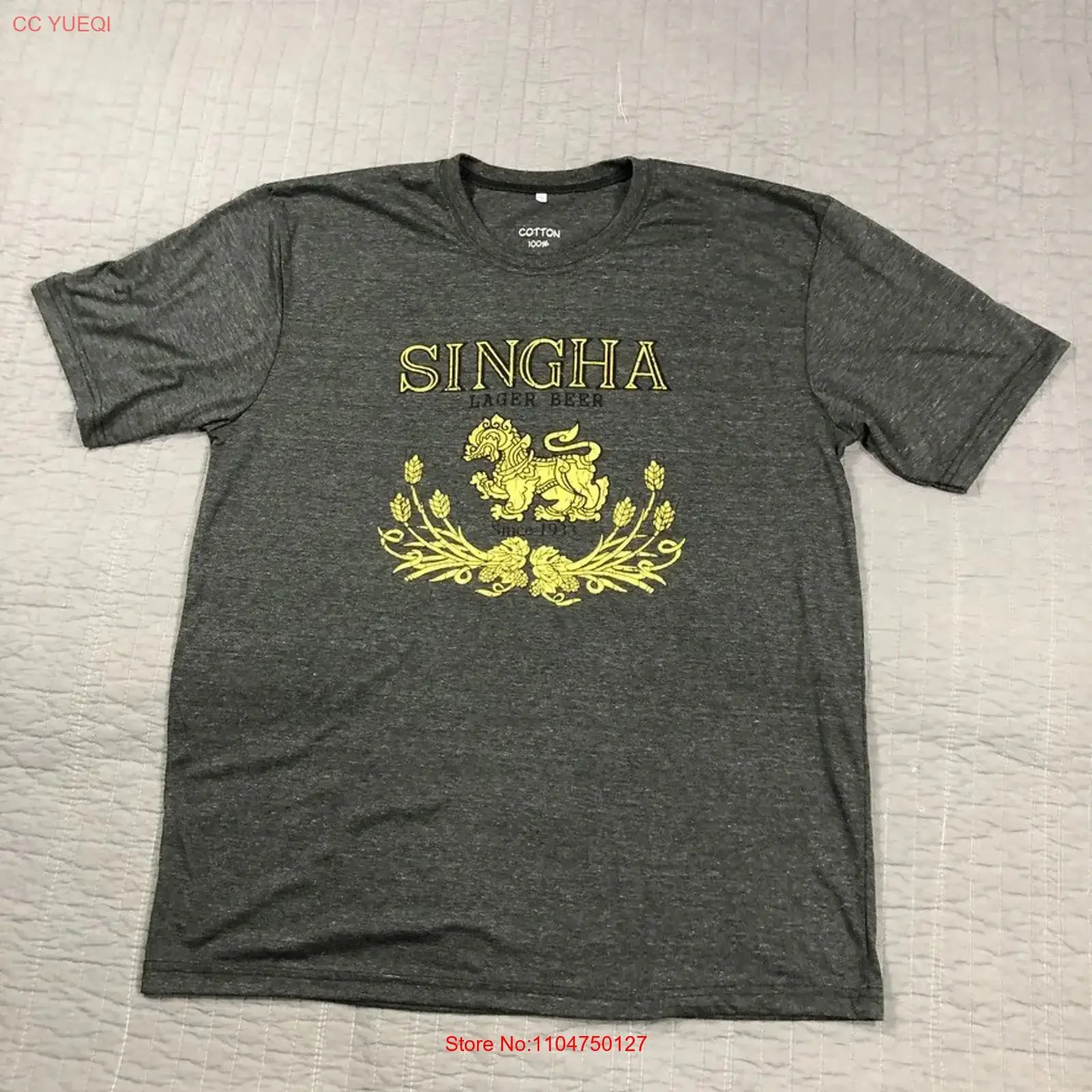 Singha Beer T Shirt Men 2XL XXL Gray Gold Thai Lager Brewery Thailand vintage Washed homme streetwear Stylish Comfortable