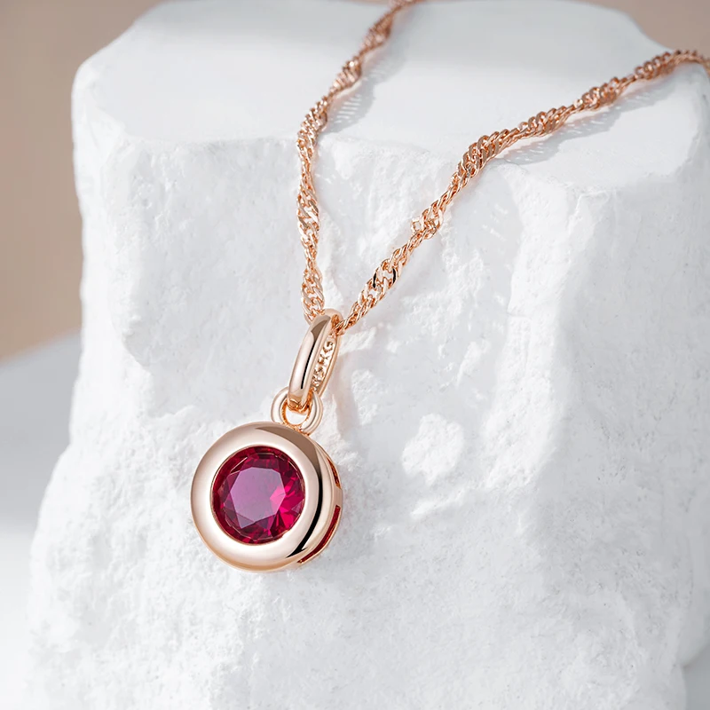 Kinel Hot Shiny Red Natural Zircon Pendant Necklace Women Fashion 585 Rose Gold Color Ethnic Bride Fine Daily Vintage Jewelry