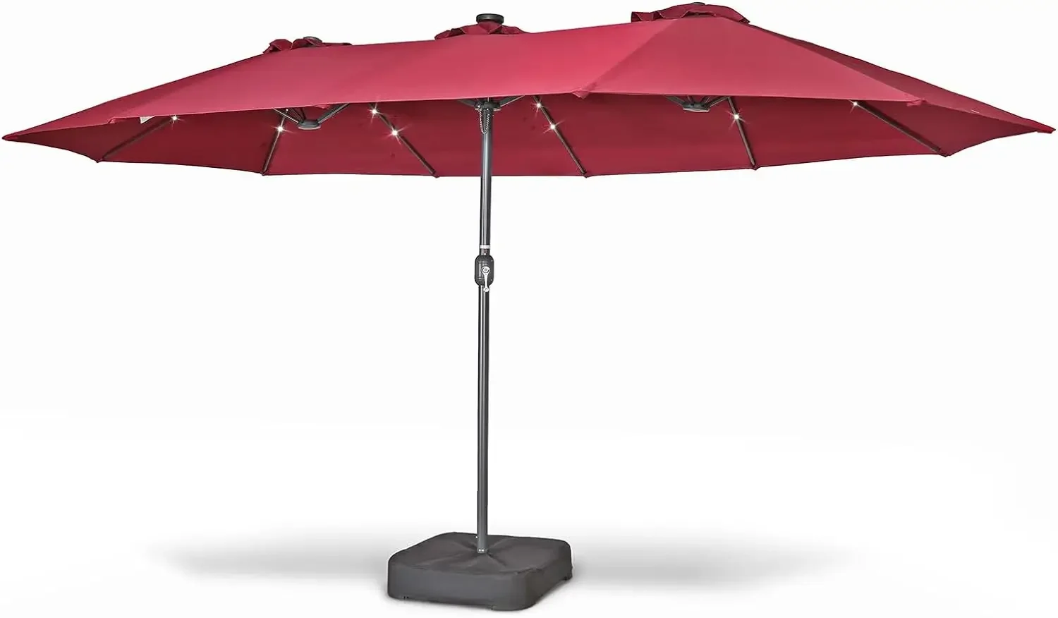 Double Head Patio Umbrella with Base, 36 LED Lights, Sand Bags, UV Resistant & Waterproo Outdoor Patio Umbrella