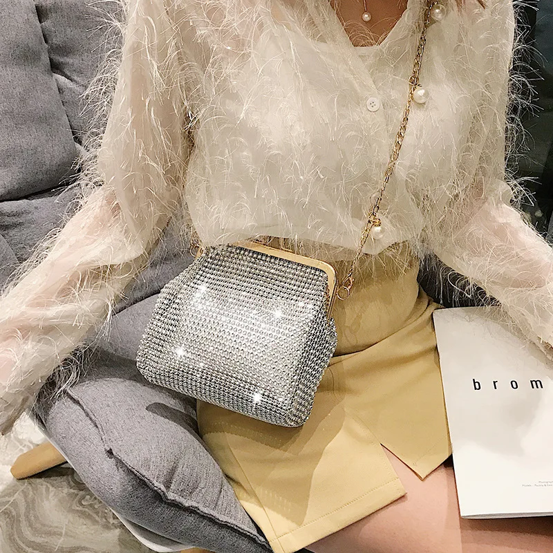 Summer New Style Retro Diamond Inlay Nip Advanced Feeling Chain Shoulder Strap Versatile Single Shoulder Crossbody Bag