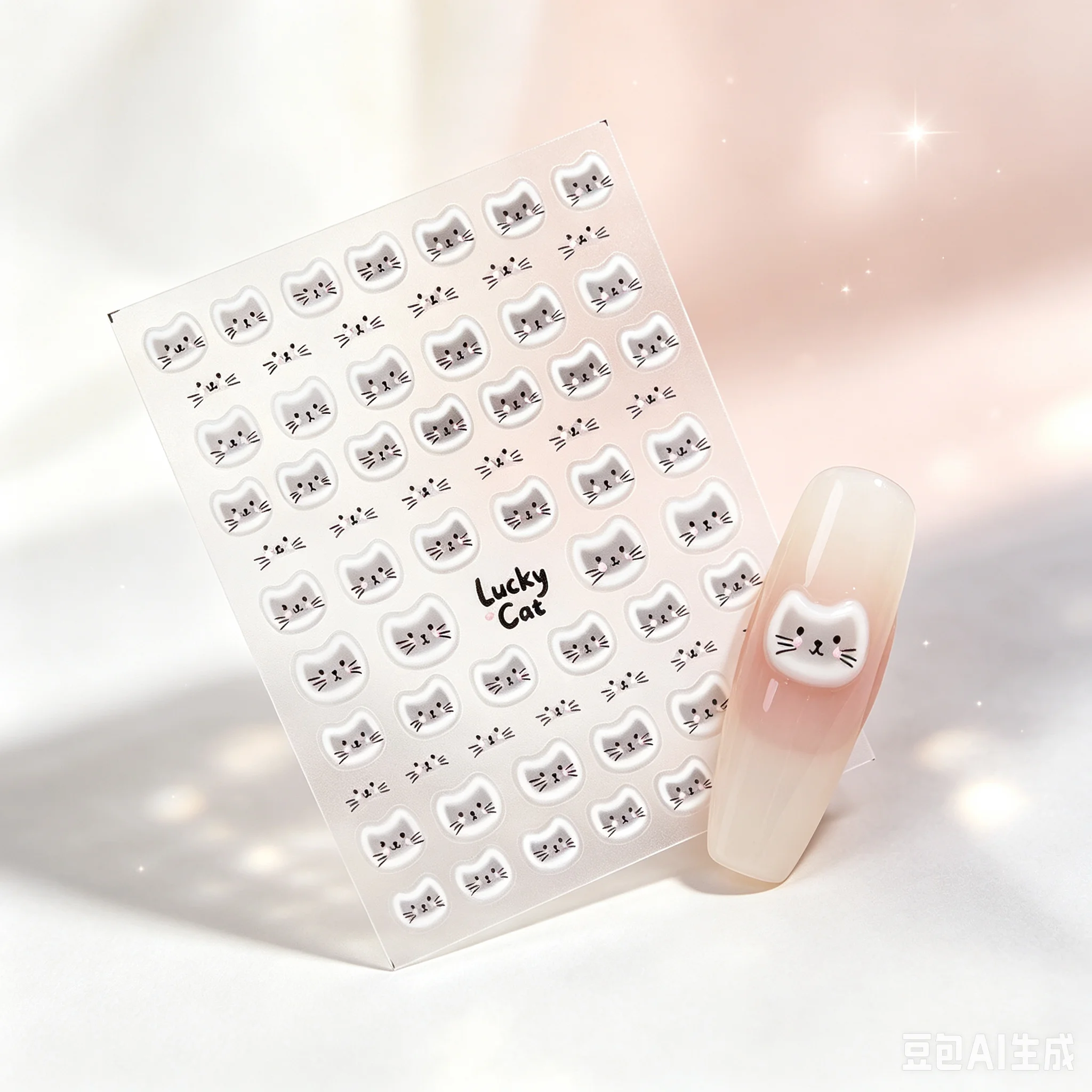 White Halo Dyeing Cat Face Cup Black Orange Toy Umbrella Love Heart Kitty Cake Embossed Relief Nail Art Stickers Manicure Decals