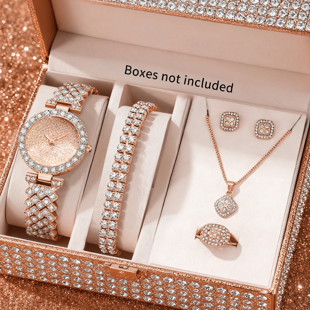 6pc elegant pointer style women's watch+accessory set, perfect match between watch and same color accessories