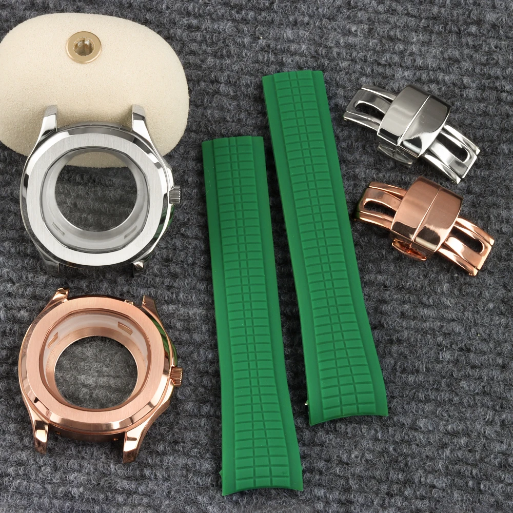 

42mm NH35 Case 21mm Rubber Strap Fit Aquanaut Stainless Steel Watch Case For Nautilus Watch Accessories NH35 NH36 NH38 Movement